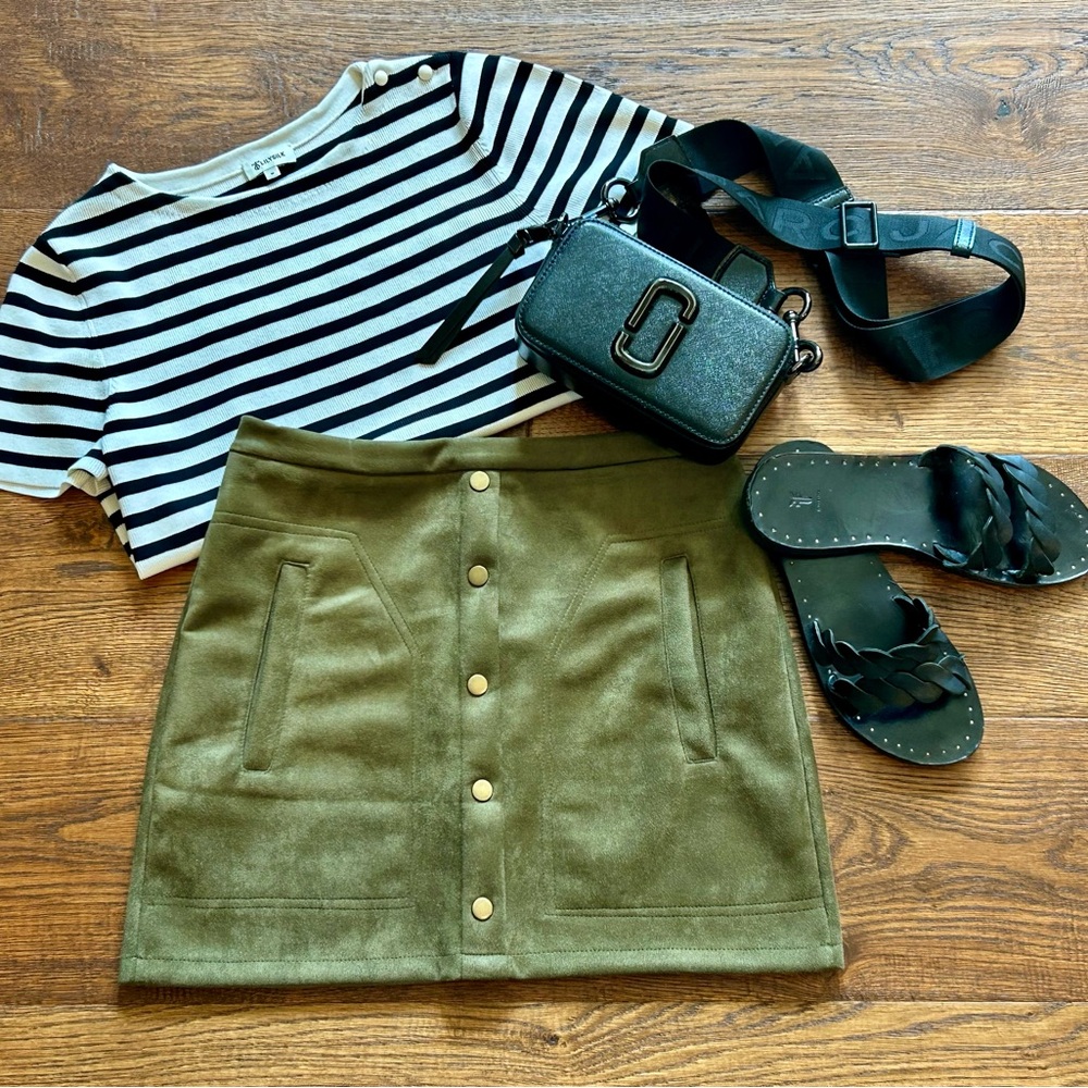 Olive Green Faux Suede Mini Skirt